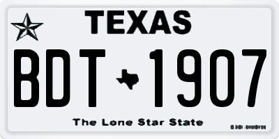 TX license plate BDT1907