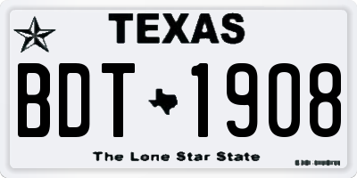 TX license plate BDT1908