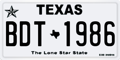 TX license plate BDT1986