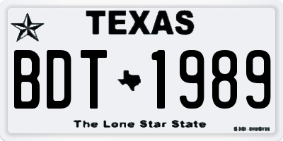 TX license plate BDT1989