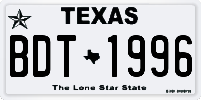 TX license plate BDT1996