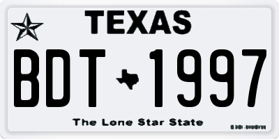 TX license plate BDT1997