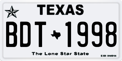 TX license plate BDT1998