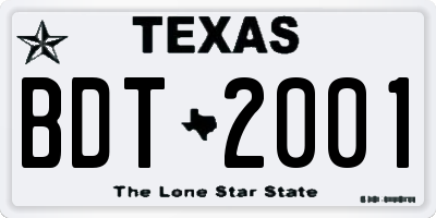 TX license plate BDT2001