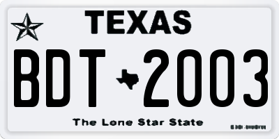TX license plate BDT2003
