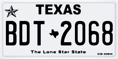 TX license plate BDT2068