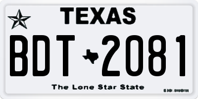 TX license plate BDT2081