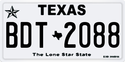 TX license plate BDT2088