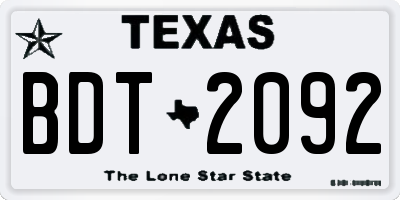 TX license plate BDT2092