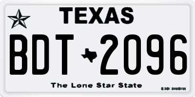 TX license plate BDT2096