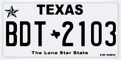 TX license plate BDT2103