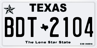 TX license plate BDT2104