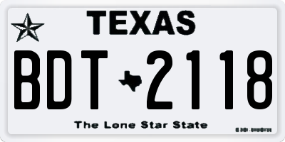 TX license plate BDT2118