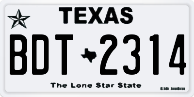 TX license plate BDT2314