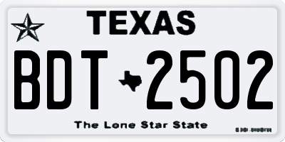 TX license plate BDT2502