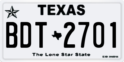 TX license plate BDT2701