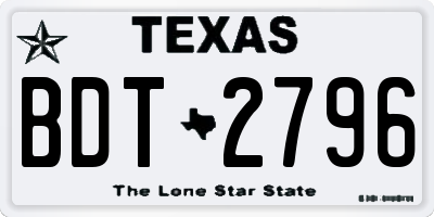 TX license plate BDT2796