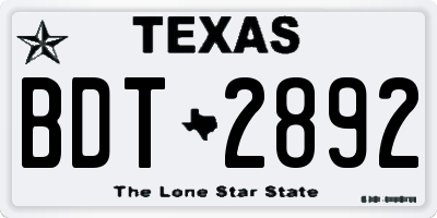 TX license plate BDT2892