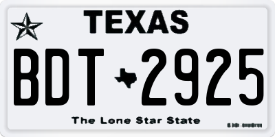 TX license plate BDT2925
