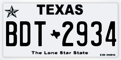 TX license plate BDT2934