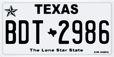 TX license plate BDT2986