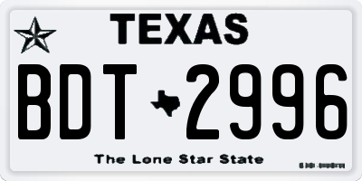 TX license plate BDT2996
