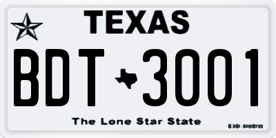 TX license plate BDT3001
