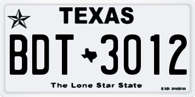 TX license plate BDT3012