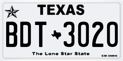 TX license plate BDT3020