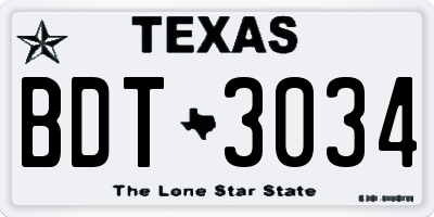 TX license plate BDT3034