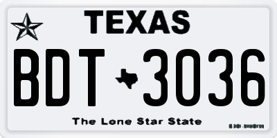 TX license plate BDT3036