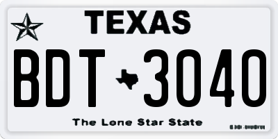 TX license plate BDT3040