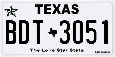 TX license plate BDT3051