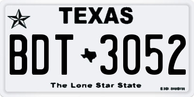 TX license plate BDT3052