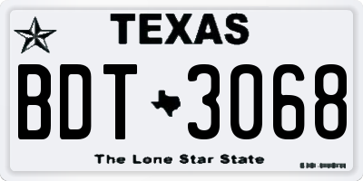 TX license plate BDT3068