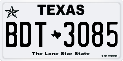 TX license plate BDT3085