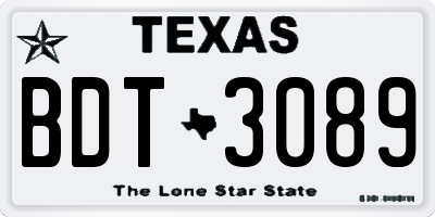 TX license plate BDT3089