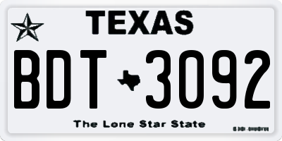 TX license plate BDT3092