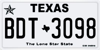 TX license plate BDT3098