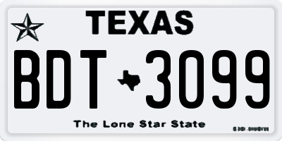 TX license plate BDT3099