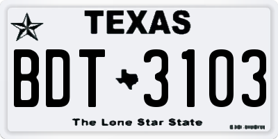 TX license plate BDT3103