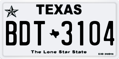 TX license plate BDT3104