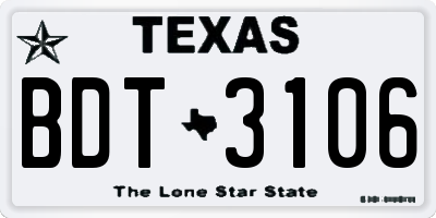 TX license plate BDT3106