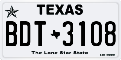 TX license plate BDT3108