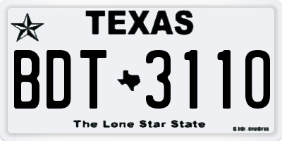 TX license plate BDT3110