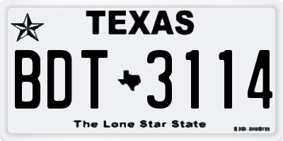 TX license plate BDT3114