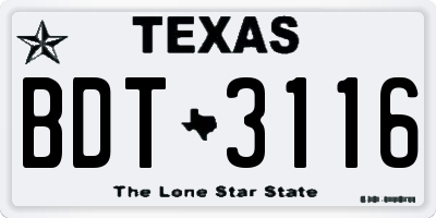 TX license plate BDT3116