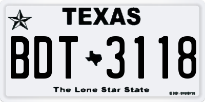 TX license plate BDT3118