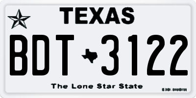 TX license plate BDT3122