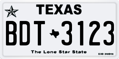 TX license plate BDT3123